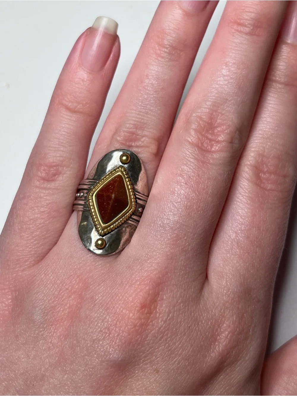 Silpada 925 Sterling Silver Ring Size 6-6.5? Diamond Shape Sunstone Bezel Signed